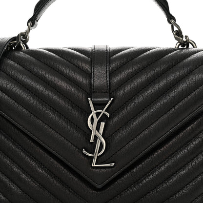 Saint Laurent Sheepskin Matelasse Chevron Monogram Medium College Bag Black 8 of 11