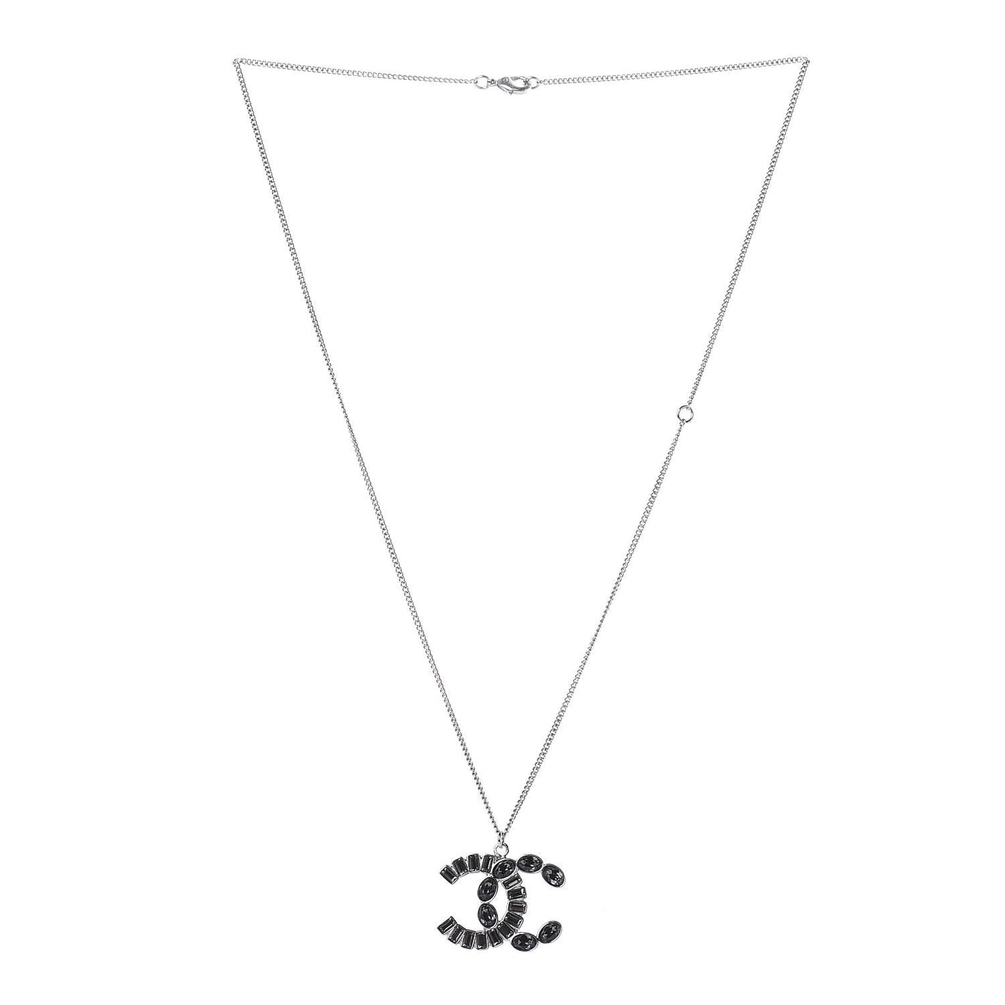 Baguette Crystal CC Pendant Necklace Silver