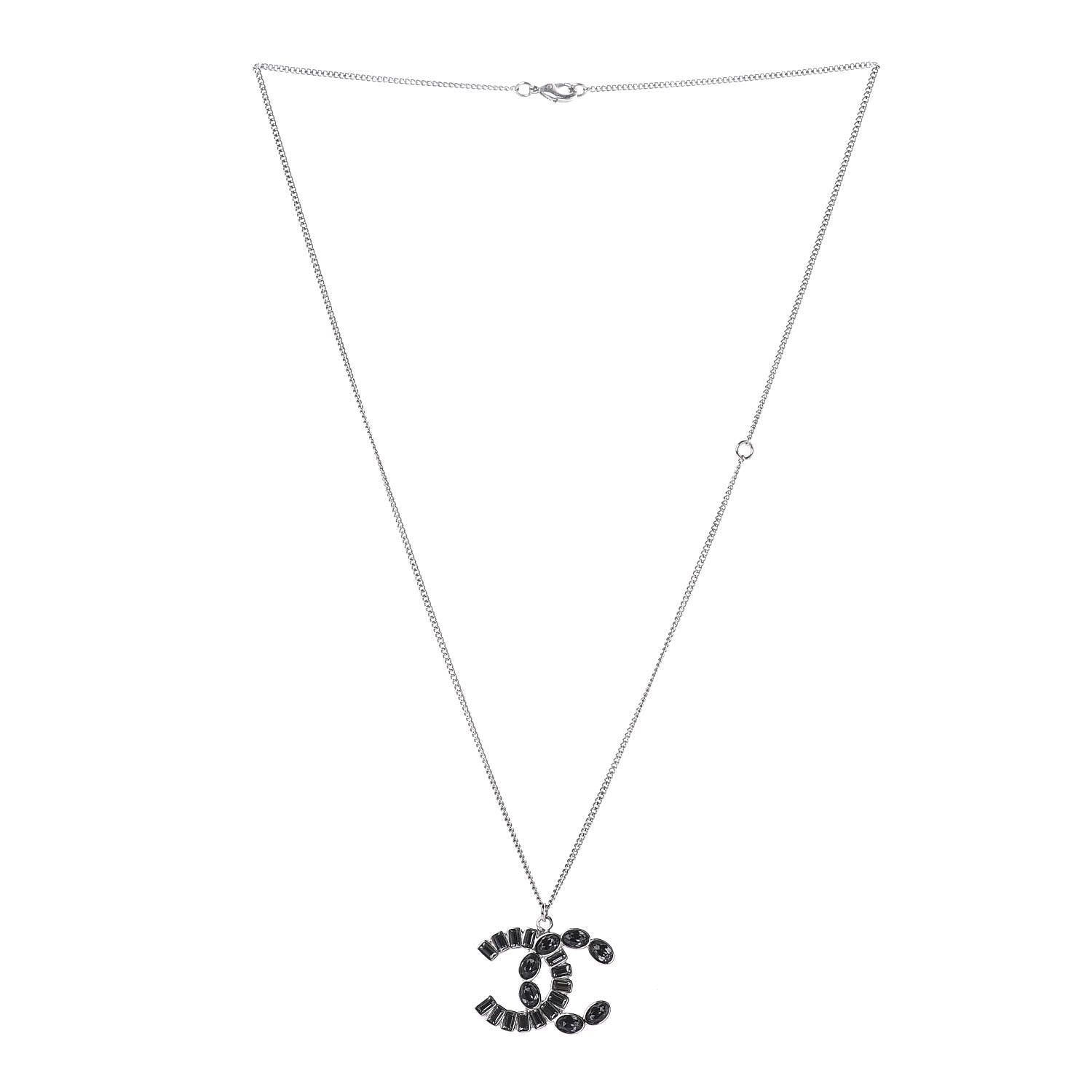 Chanel Baguette Crystal CC Pendant Necklace Silver 3 of 6