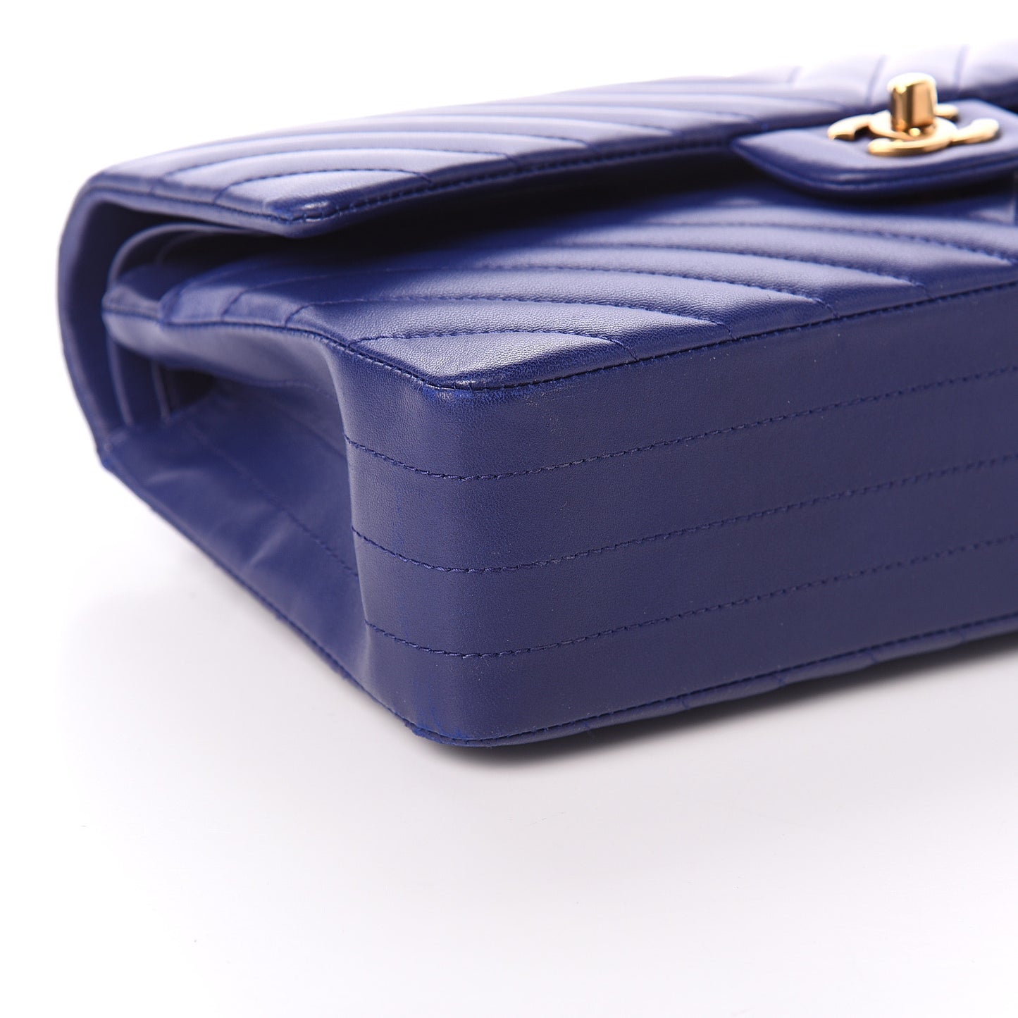 Lambskin Chevron Quilted Medium Double Flap Blue