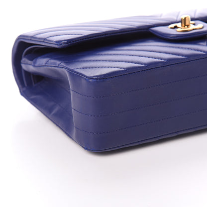 Chanel Lambskin Chevron Quilted Medium Double Flap Blue 6 of 7