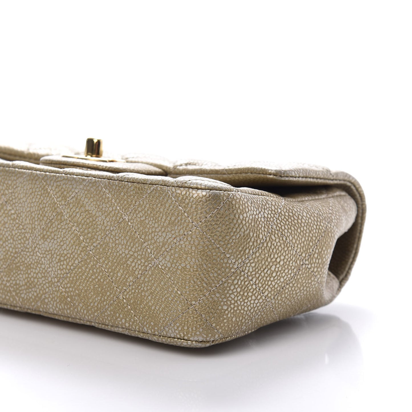 Metallic Caviar Quilted Mini Rectangular Flap Gold