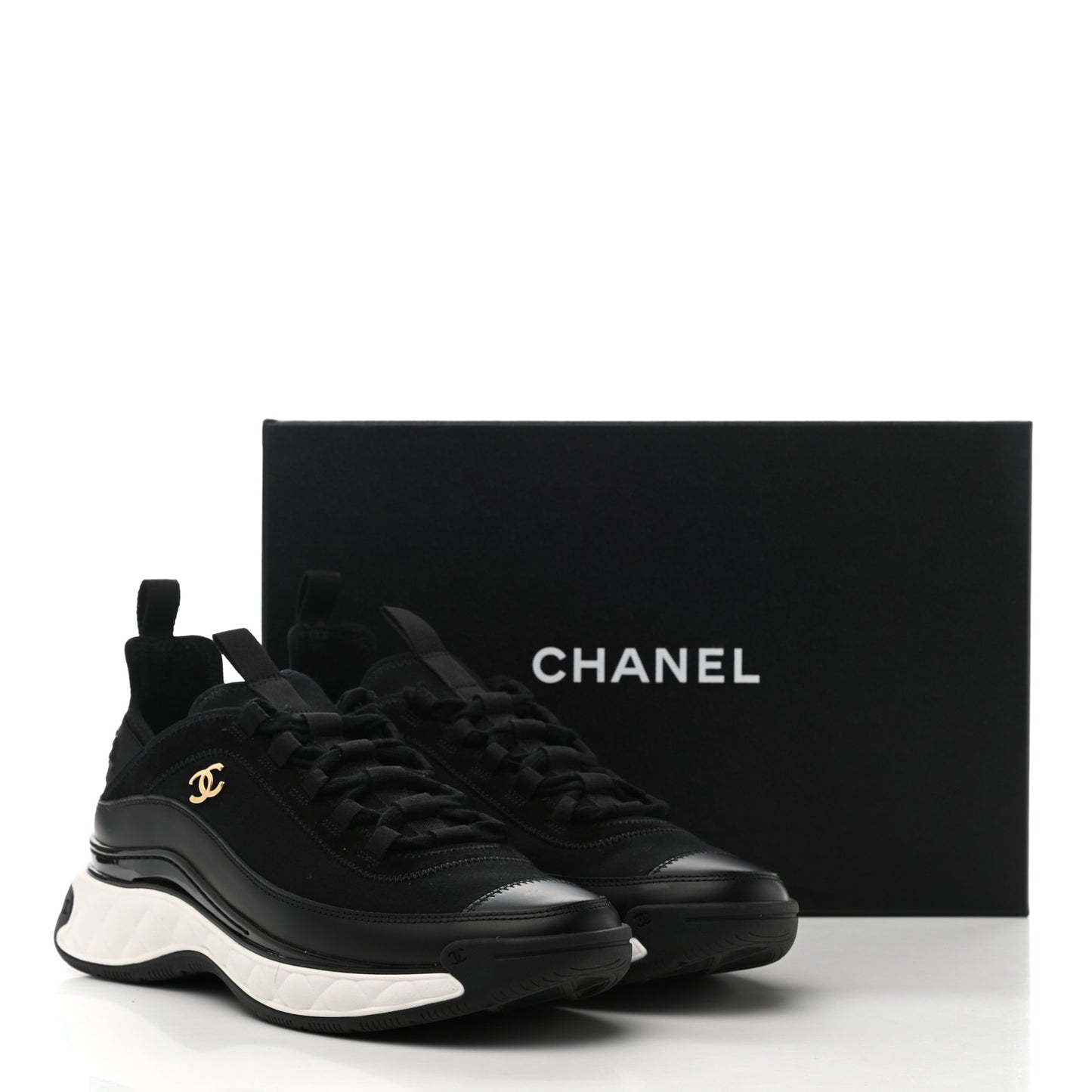 Velvet Calfskin Mixed Fibers CC Sneakers 39.5 Black