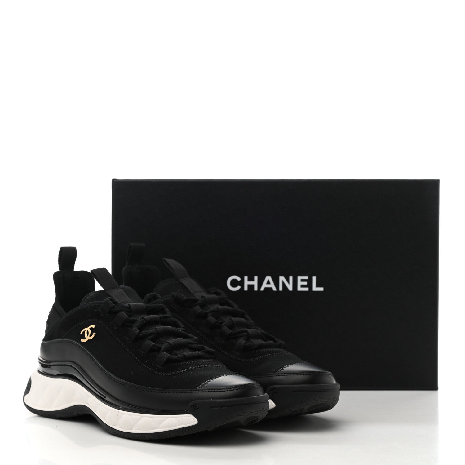 Chanel Velvet Calfskin Mixed Fibers CC Sneakers 39.5 Black 10 of 10