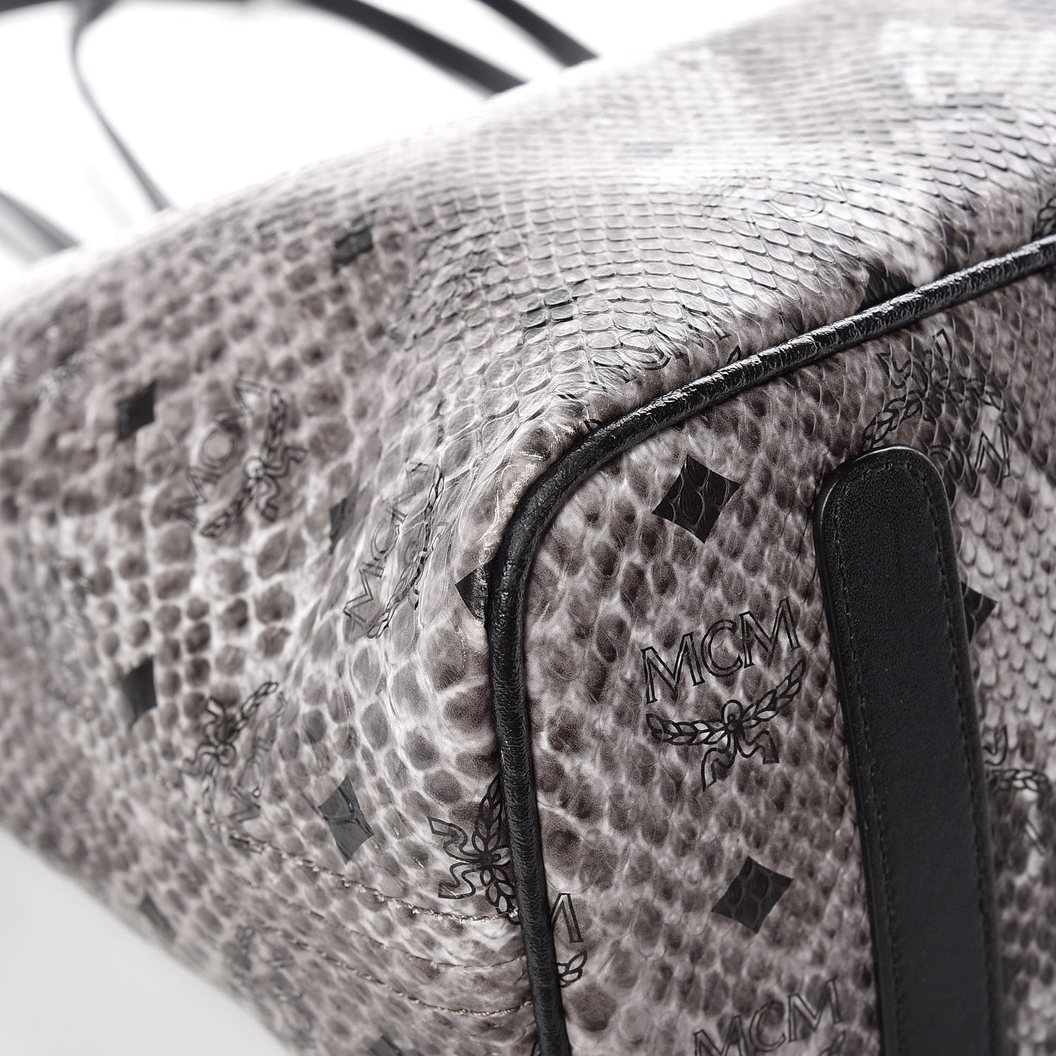 MCM Visetos Snakeskin Embossed Medium Shopper Tote Grey 10 of 13