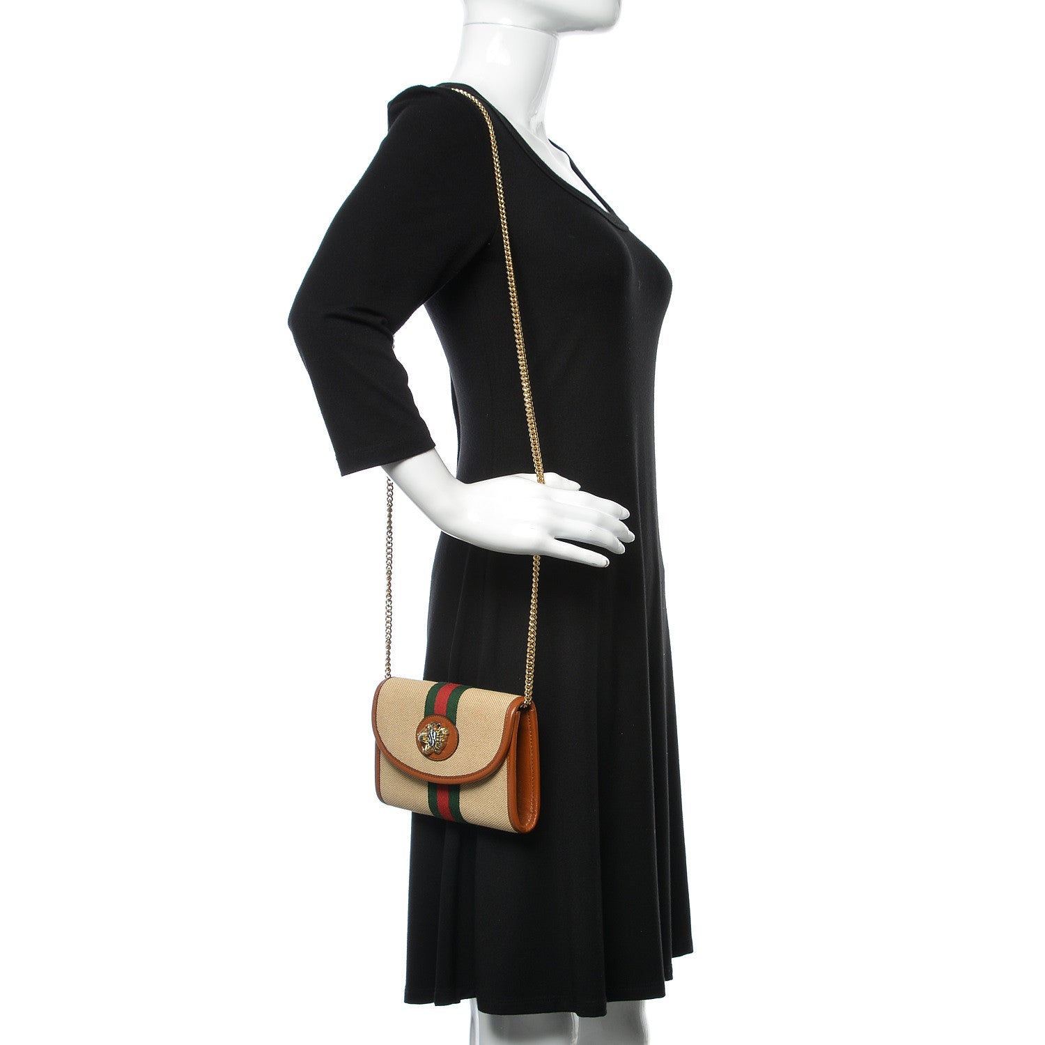 Gucci Vintage Canvas Calfskin Web Mini Rajah Slim Flap Shoulder Bag Sand Light Cuir 2 of 9