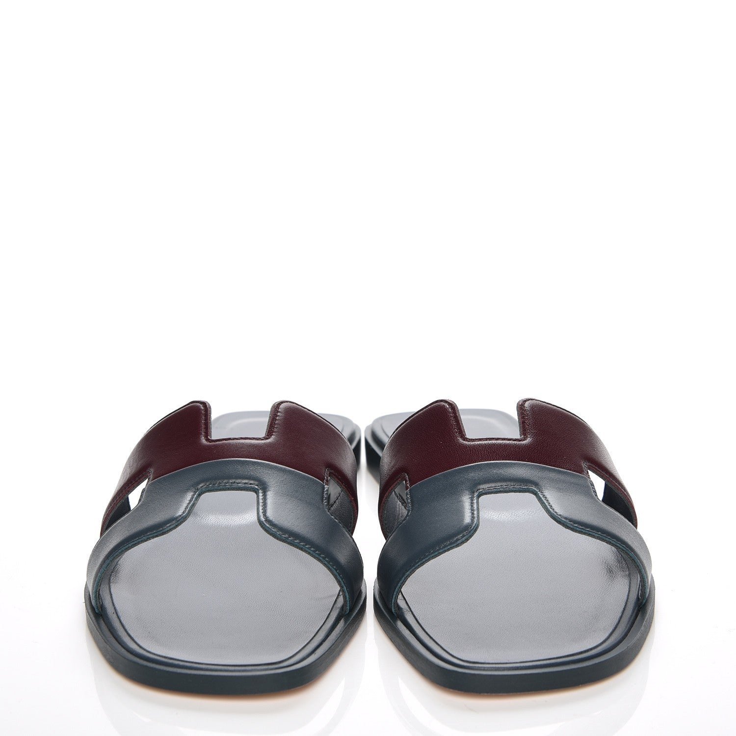 Hermes Box Calfskin Oran Sandals 37 Bleu Ardoise Bordeaux 2 of 8