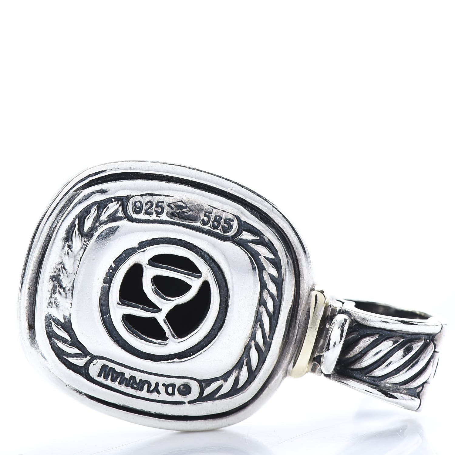 David Yurman Sterling Silver 14K Yellow Gold Black Onyx 10mm Albion Enhancer Pendant 4 of 4