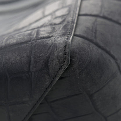 Celine Smooth Calfskin Nubuck Crocodile Embossed Small Belt Cabas Phantom Navy 14 of 14