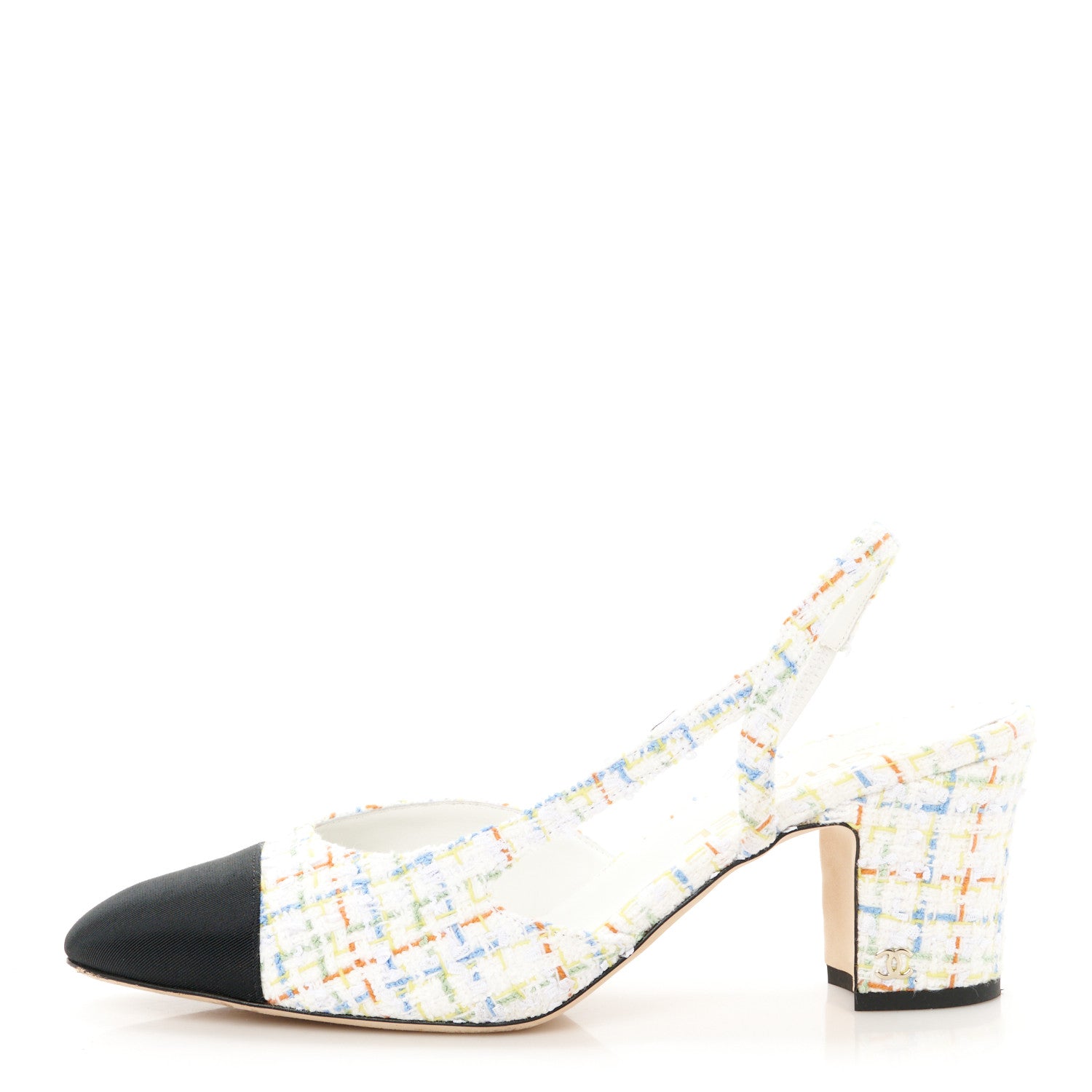 Chanel Tweed Grosgrain Cap Toe CC Slingback Pumps 40.5 White Multicolor 1 of 10