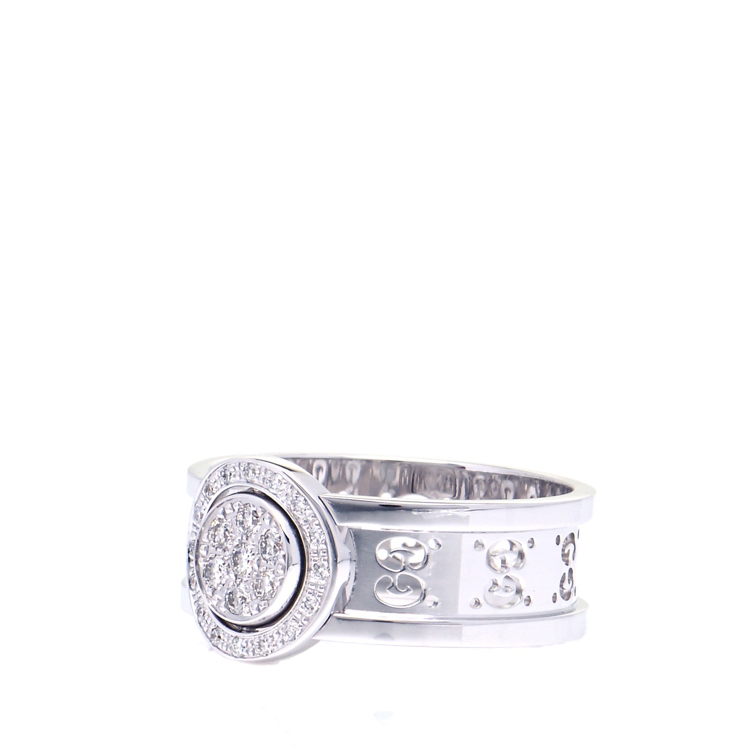 Gucci 18K White Gold Diamond 10mm Icon Twirl Band Ring 54 7 4 of 7