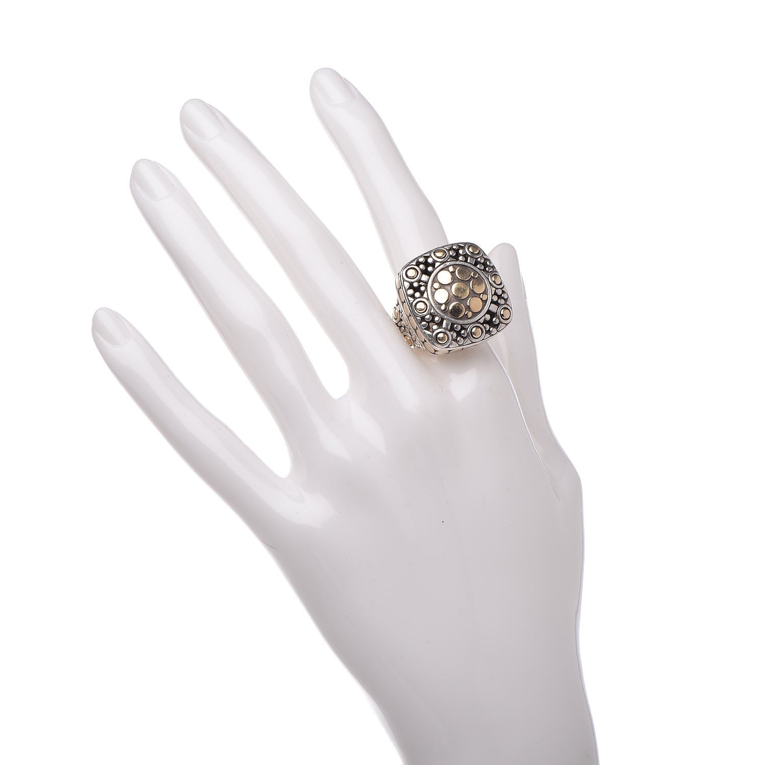 John Hardy Sterling Silver 18K Yellow Gold Jaisalmer Dot Square Ring 54 6.75 2 of 5