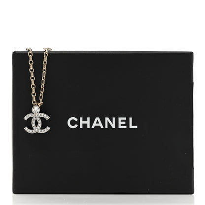 Chanel Crystal CC Pendant Necklace Gold Silver 6 of 6