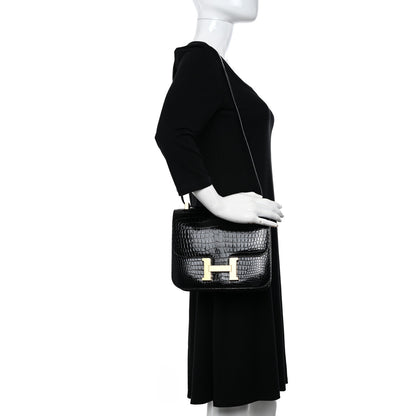Hermes Shiny Porosus Crocodile Constance 24 Black 2 of 12