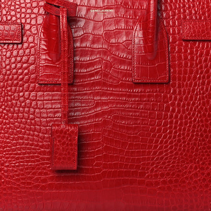 Saint Laurent Calfskin Crocodile Embossed Small Sac De Jour Eros Red 7 of 9