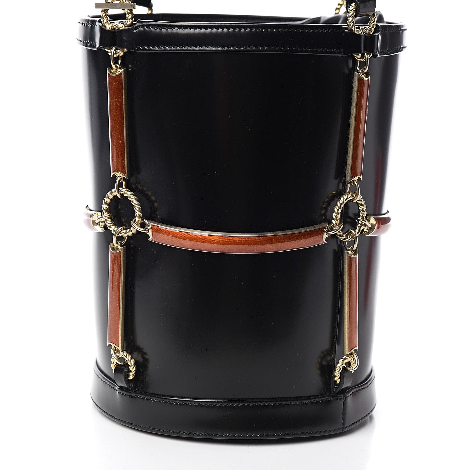 Gucci Lambskin Vinyl Enamel Mini Bucket Bag Black Ruggine 10 of 10