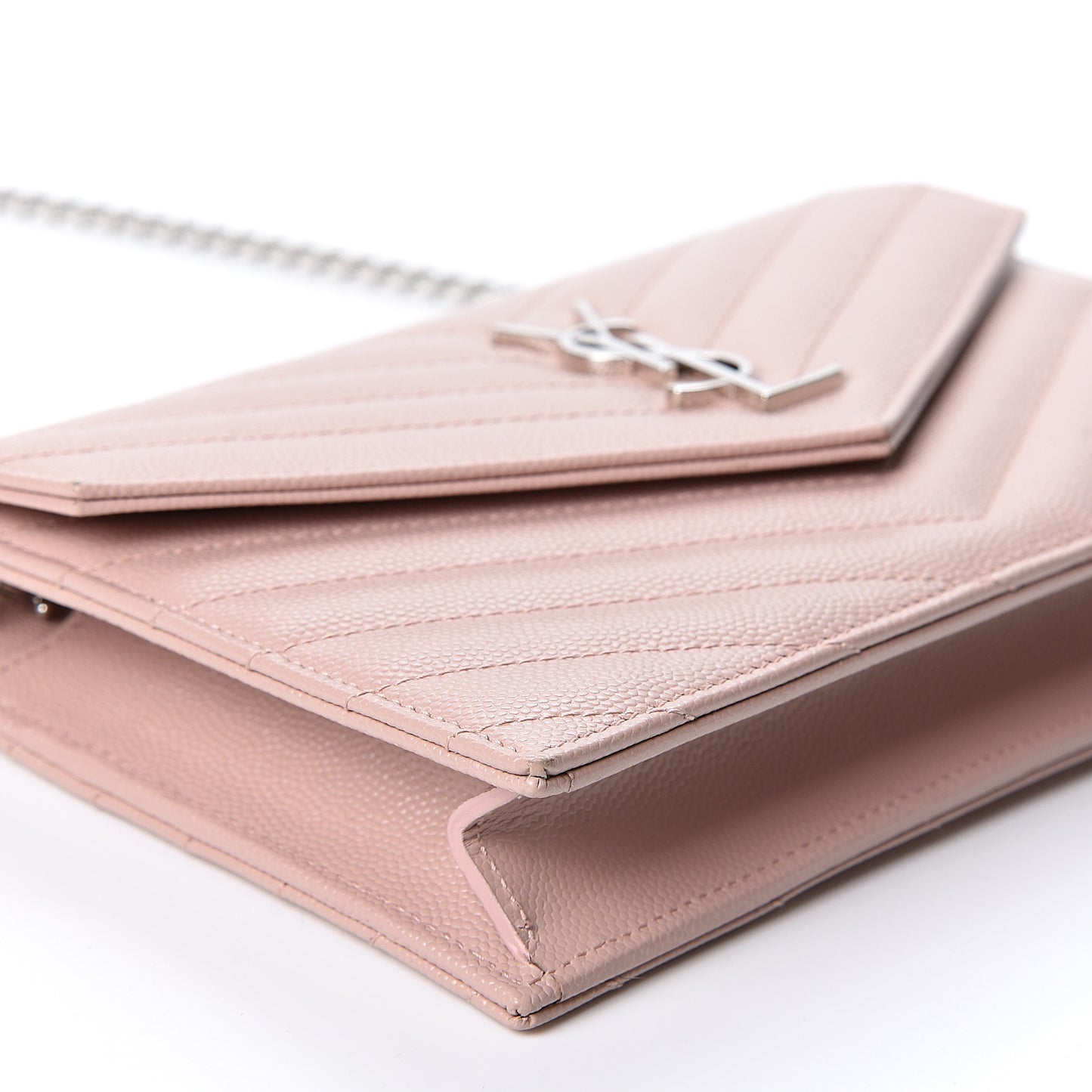 Grain De Poudre Matelasse Chevron Monogram Envelope Chain Wallet Pale Pink