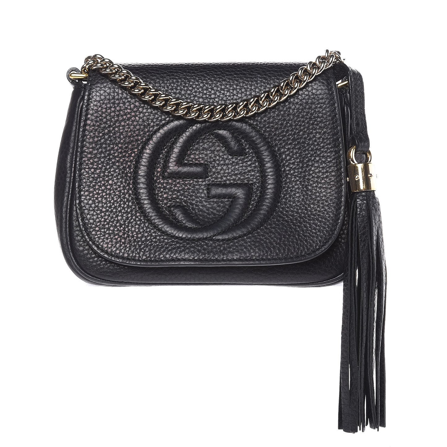 Pebbled Calfskin Small Soho Flap Crossbody Black