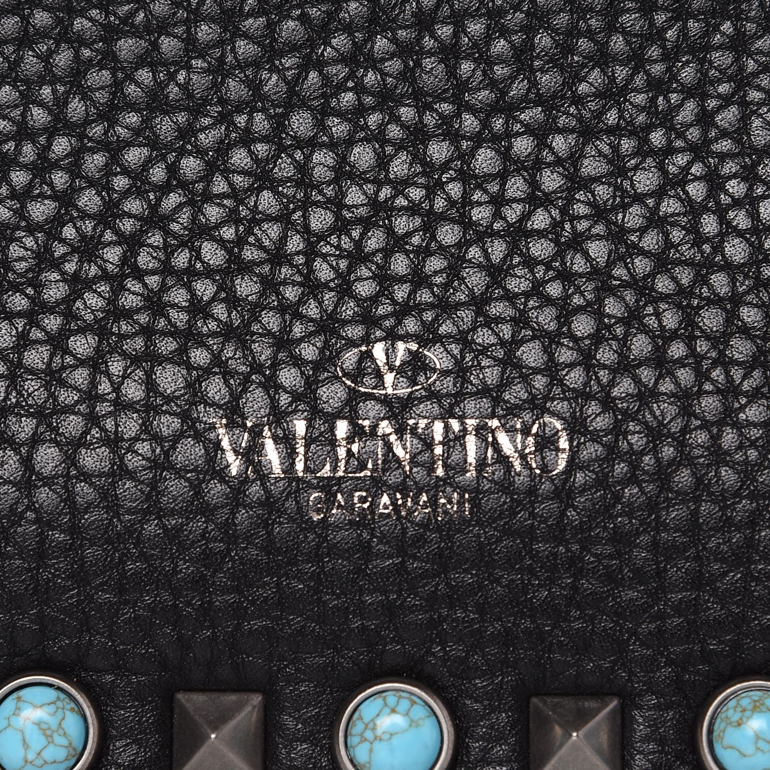Valentino Garavani Pebbled Calfskin Rockstud Rolling Wristlet Clutch Black 6 of 8