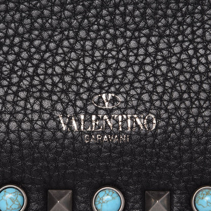 Valentino Garavani Pebbled Calfskin Rockstud Rolling Wristlet Clutch Black 6 of 8