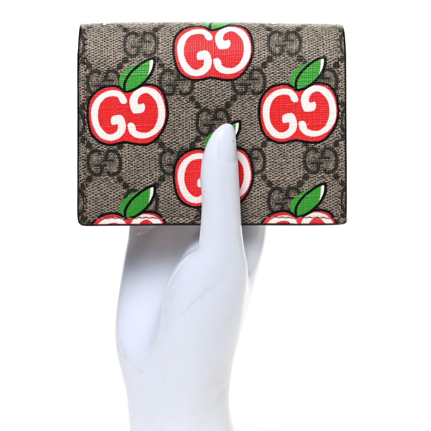 Gucci GG Supreme Monogram Apple Card Case Wallet Beige Multicolor Lobster Red 2 of 7