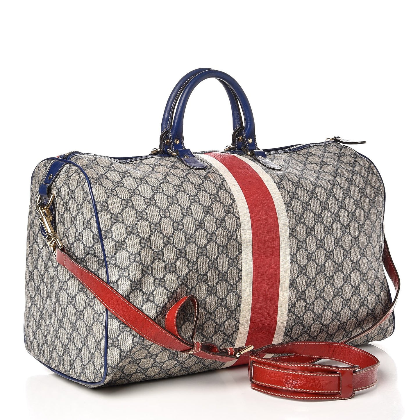 GG Plus Monogram Large Sloaney Union Jack British Flag Boston Duffle Tote Blue
