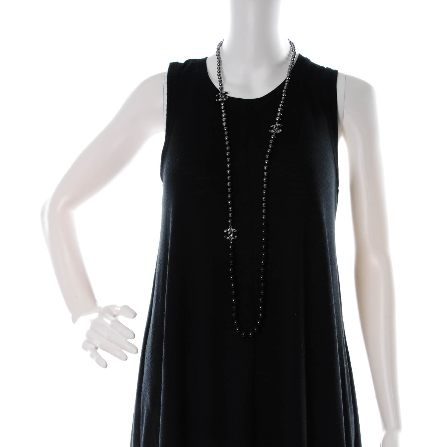 Chanel Ruthenium Graduated Bead Crystal CC Long Necklace Black 2 of 5