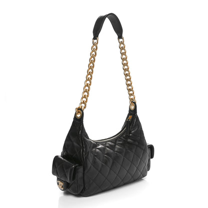 Chanel Shiny Lambskin Quilted Trendy Pockets Hobo Black 3 of 11