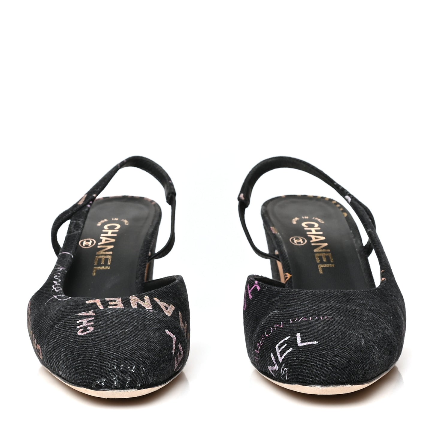 Denim Cap Toe Denim Mood Slingback Flats 37.5 Black Multicolor