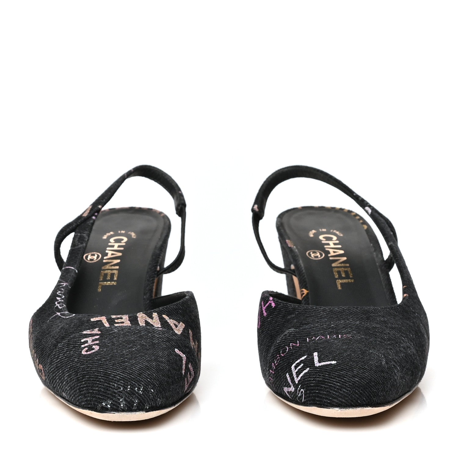 Chanel Denim Cap Toe Denim Mood Slingback Flats 37.5 Black Multicolor 2 of 8