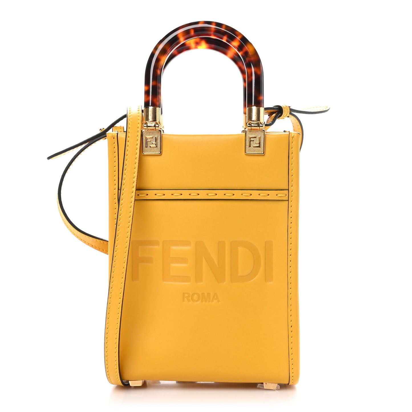 Vitello King Plexiglass Logo Embossed Mini Fendi Sunshine Shopper Tote Mimosa