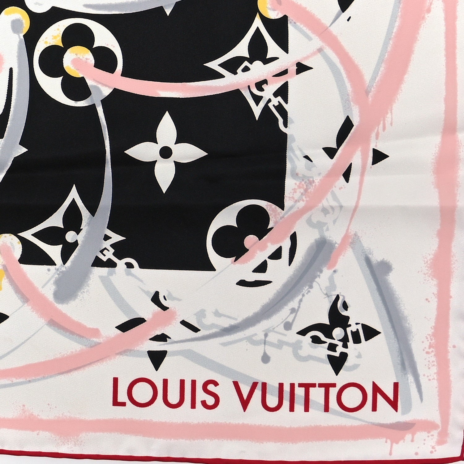 Louis Vuitton Silk Monogram Square Scarf Black Pink 2 of 3
