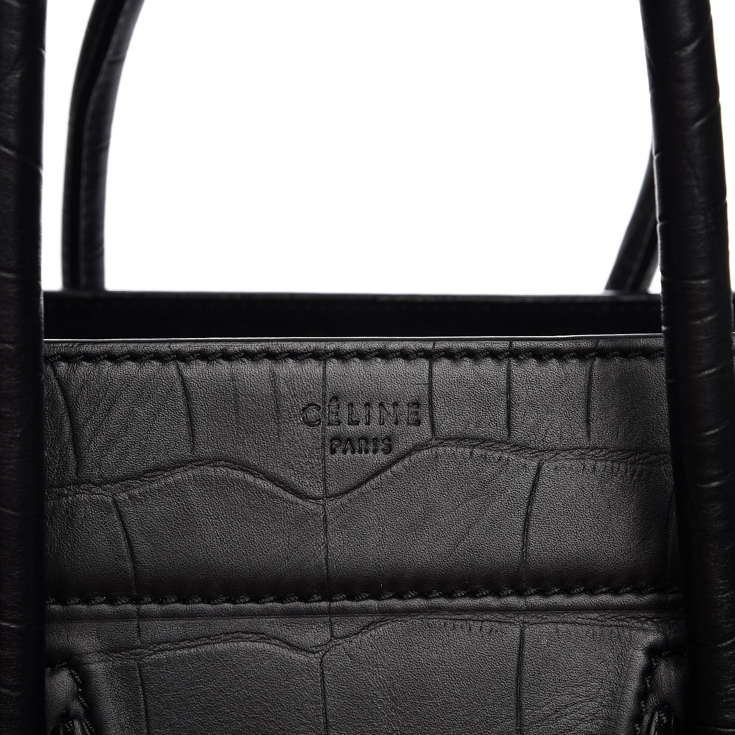 Celine Crocodile Embossed Calfskin Medium Phantom Luggage Black 6 of 10
