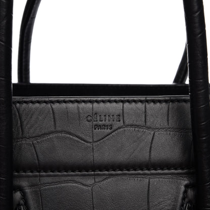 Celine Crocodile Embossed Calfskin Medium Phantom Luggage Black 6 of 10