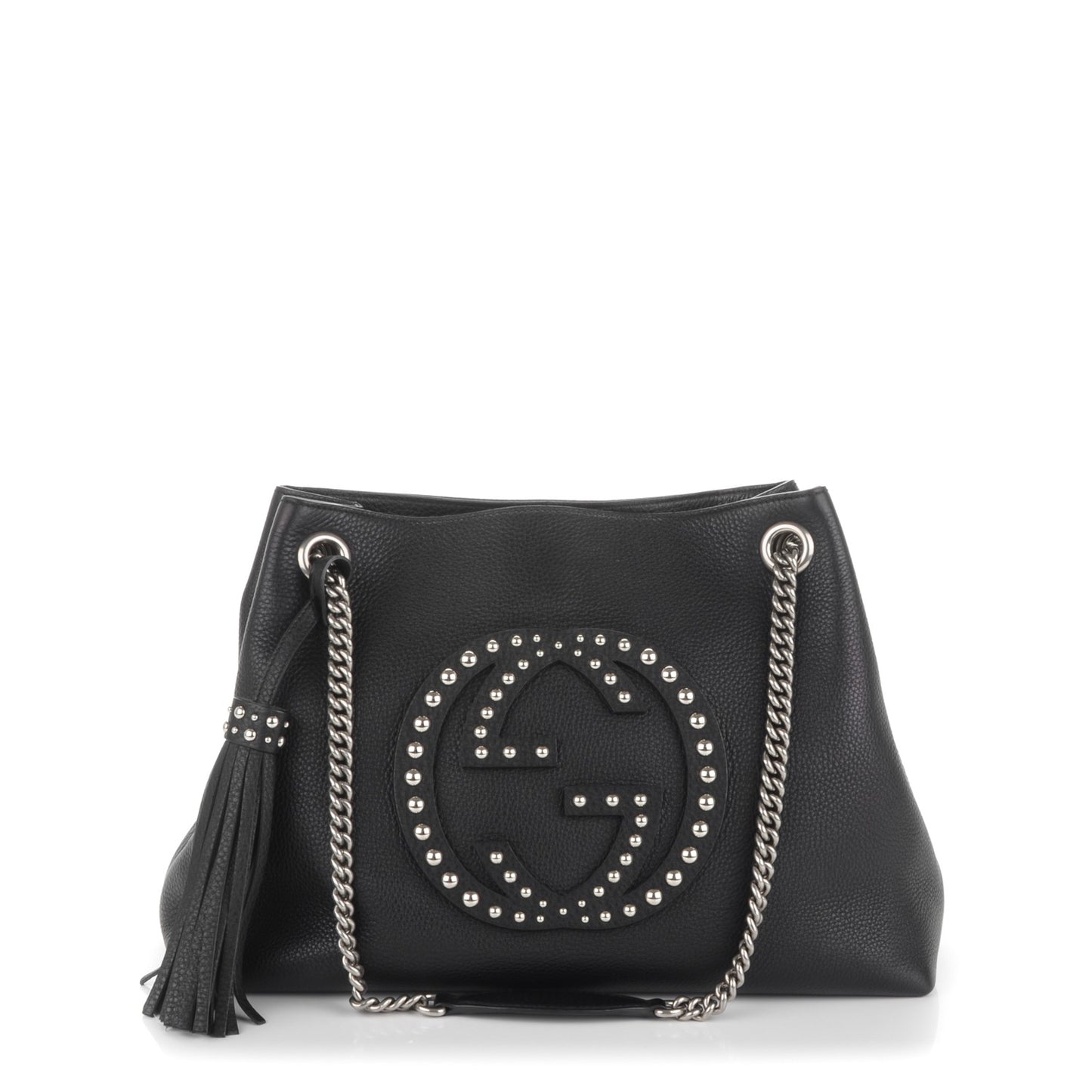 Pebbled Calfskin Studded Medium Soho Chain Shoulder Bag Black