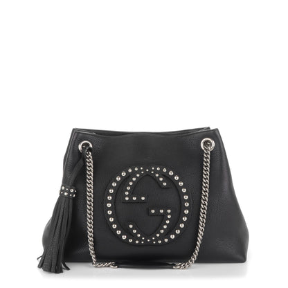 Gucci Pebbled Calfskin Studded Medium Soho Chain Shoulder Bag Black 1 of 7