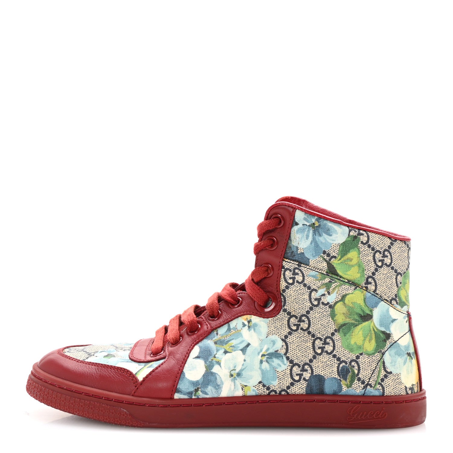 Gucci GG Supreme Monogram Blooms Womens High Top Sneakers 36.5 Beige Blue Navy Red 1 of 9