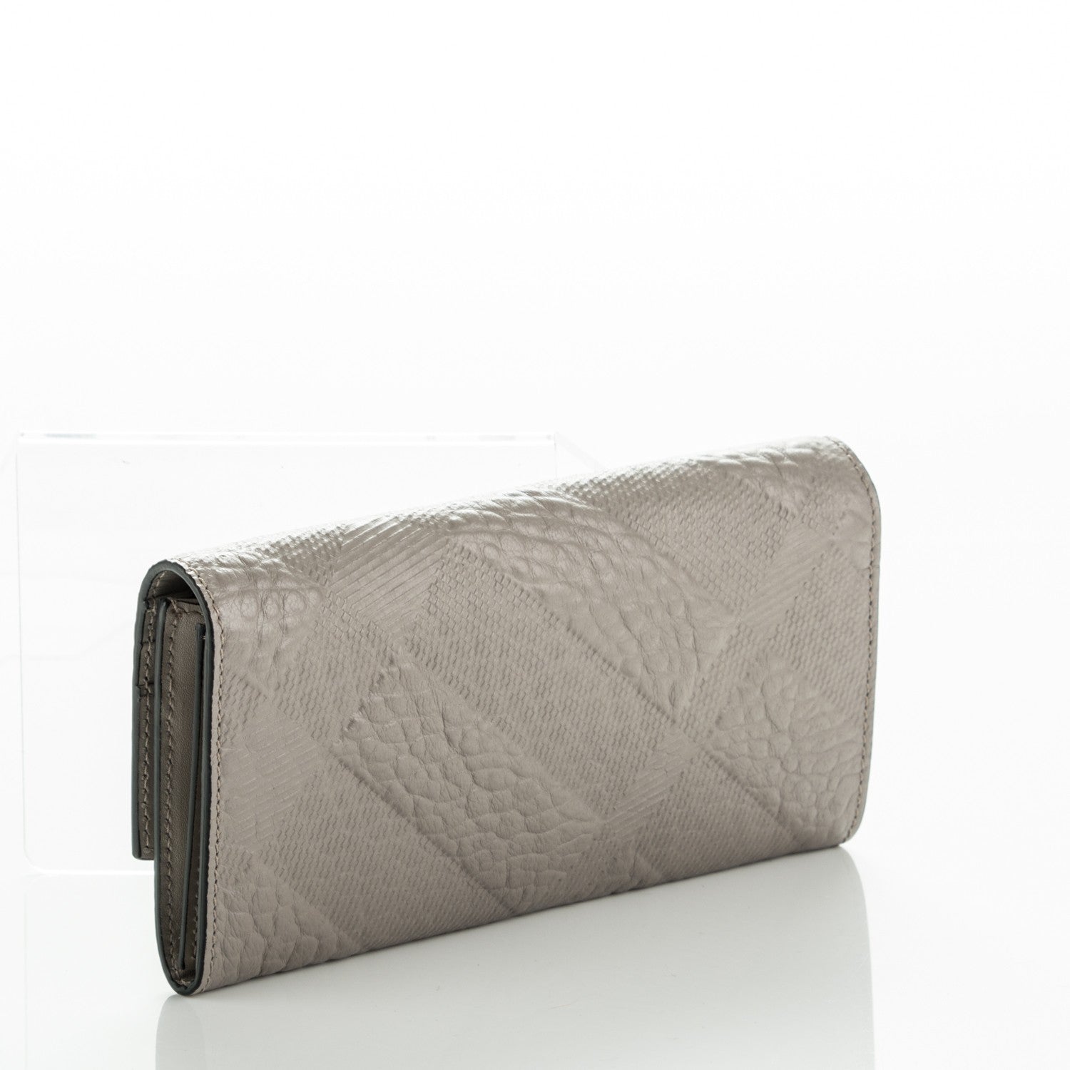 Burberry Signature Grain Calfskin Check Embossed Porter Continental Wallet Pale Grey 3 of 8