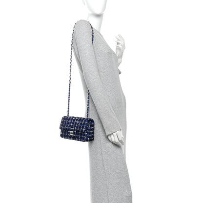 Chanel Tweed Quilted Mini Rectangular Flap Navy Blue Ecru 2 of 10