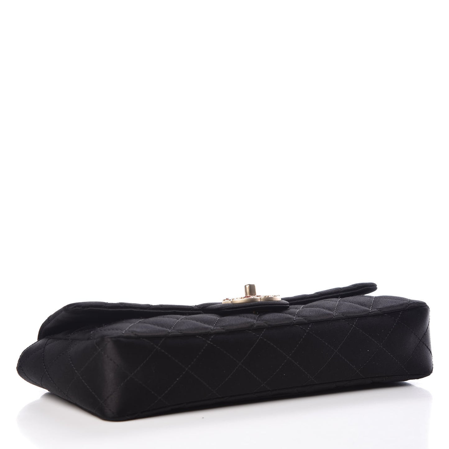 Satin Quilted Jeweled East West Flap Black