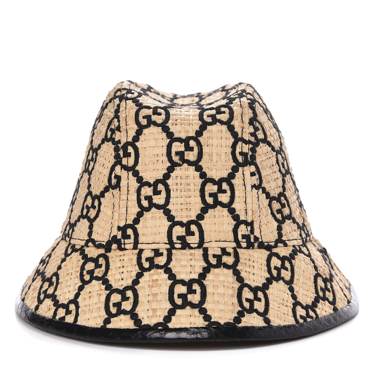Raffia Elaphe GG Monogram Embroidered Fedora Hat M Ivory Black
