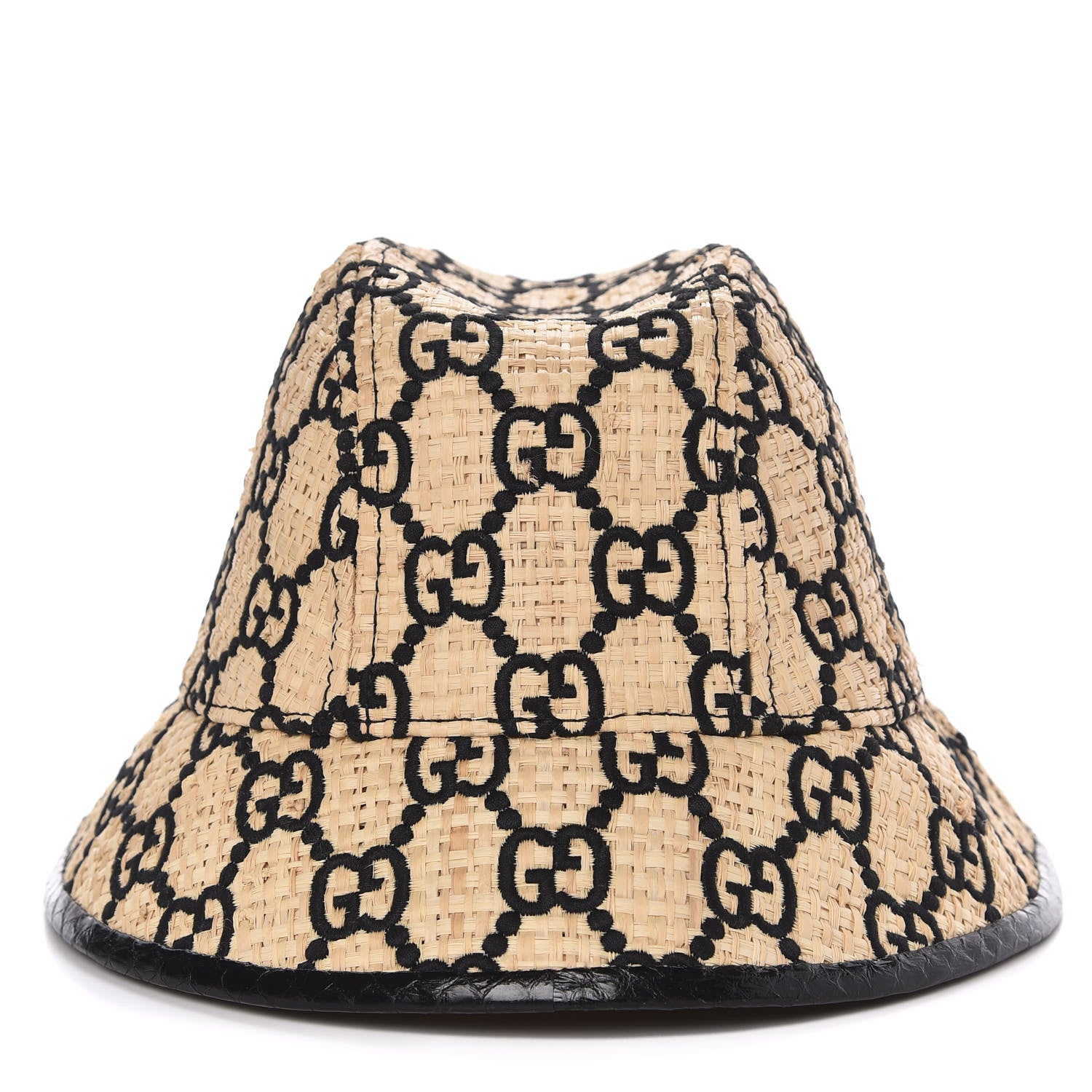 Gucci Raffia Elaphe GG Monogram Embroidered Fedora Hat M Ivory Black 1 of 7