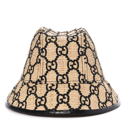 Gucci Raffia Elaphe GG Monogram Embroidered Fedora Hat M Ivory Black 1 of 7