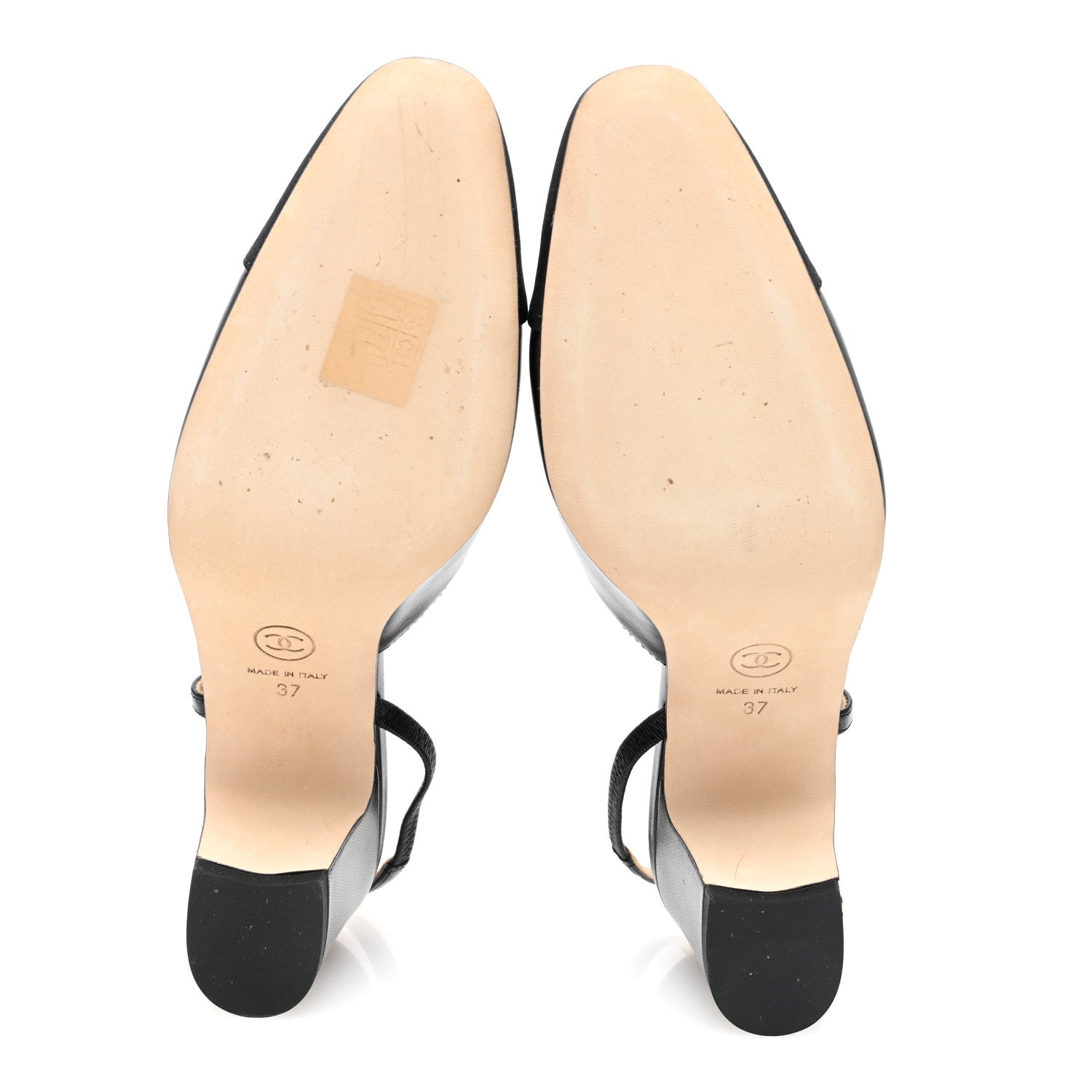 Chanel Goatskin Grosgrain Cap Toe CC Slingback Sandals 37 Black 5 of 8