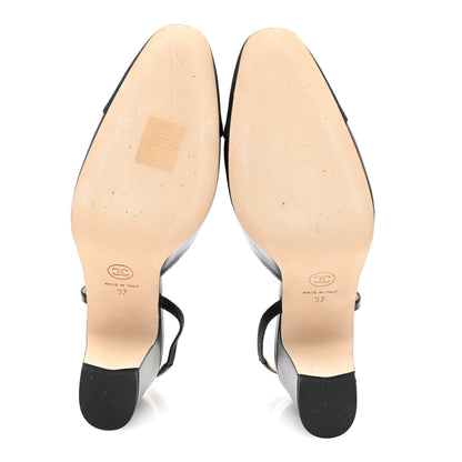 Chanel Goatskin Grosgrain Cap Toe CC Slingback Pumps 37 Black 5 of 8