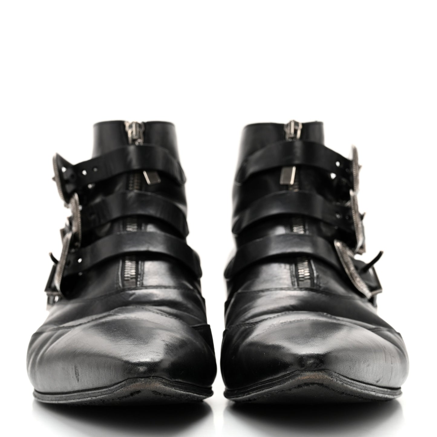 Calfskin Mens Stan Buckle Ankle Boots 46 Black