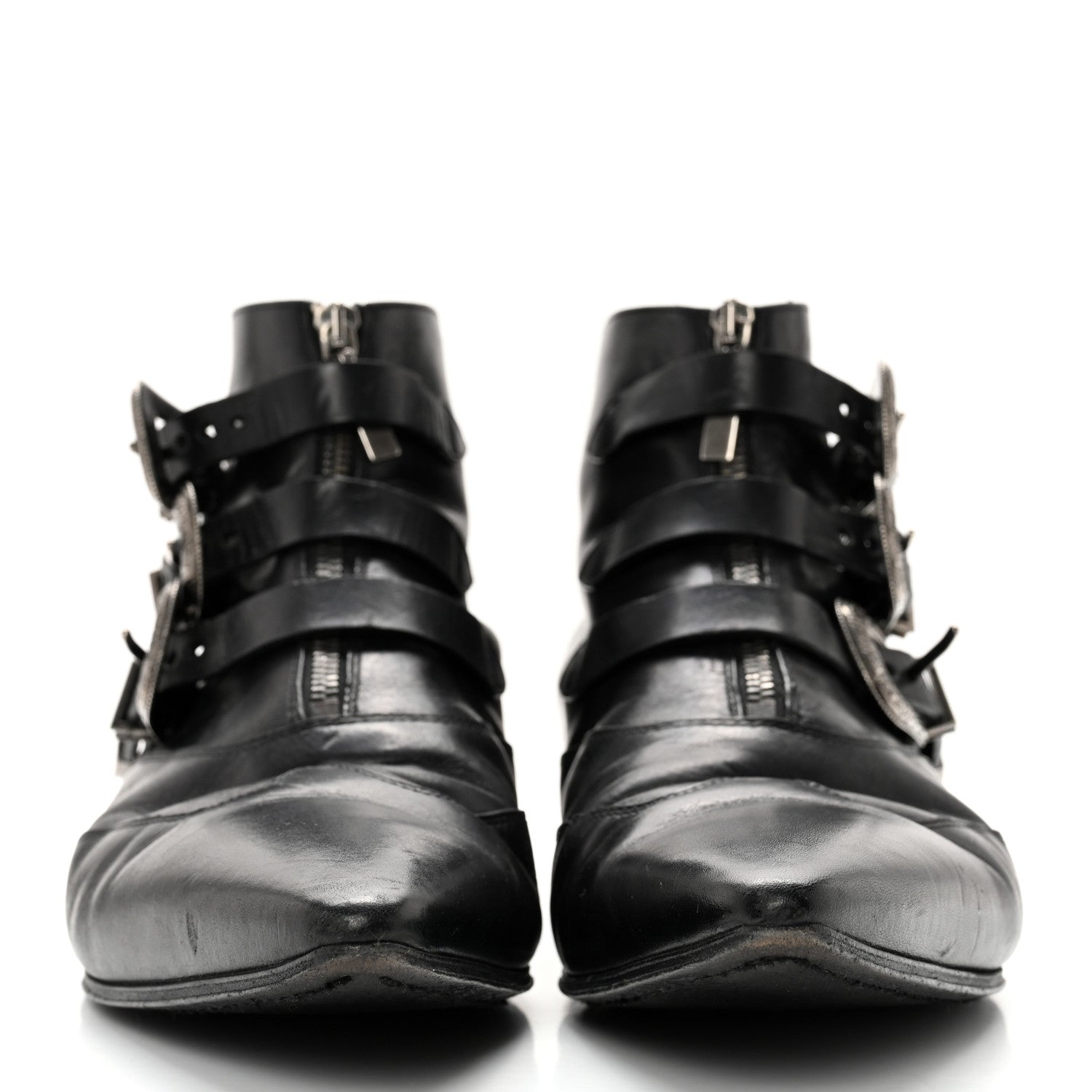 Saint Laurent Calfskin Mens Stan Buckle Ankle Boots 46 Black 2 of 13