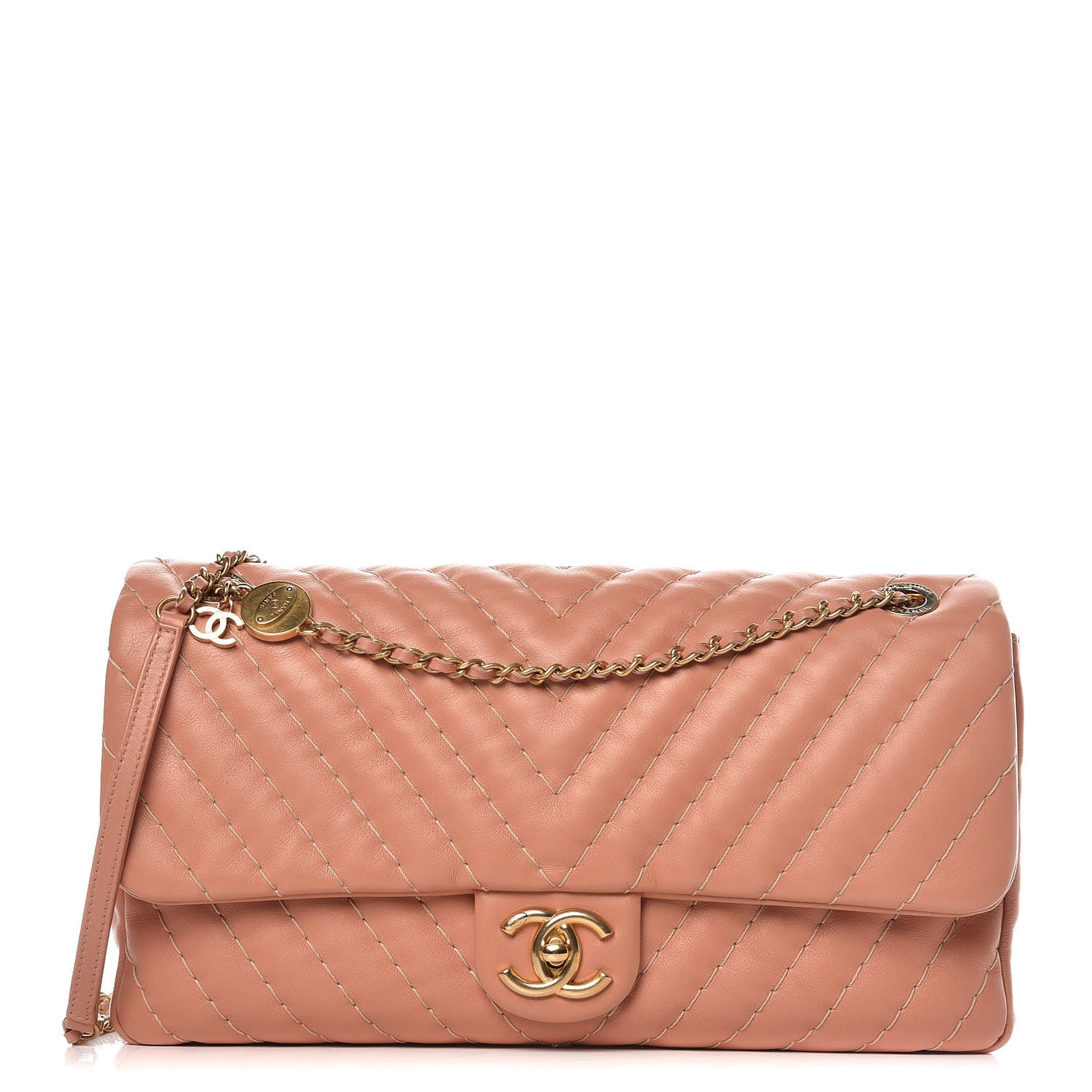 Calfskin Surpique Chevron Large Flap Pink