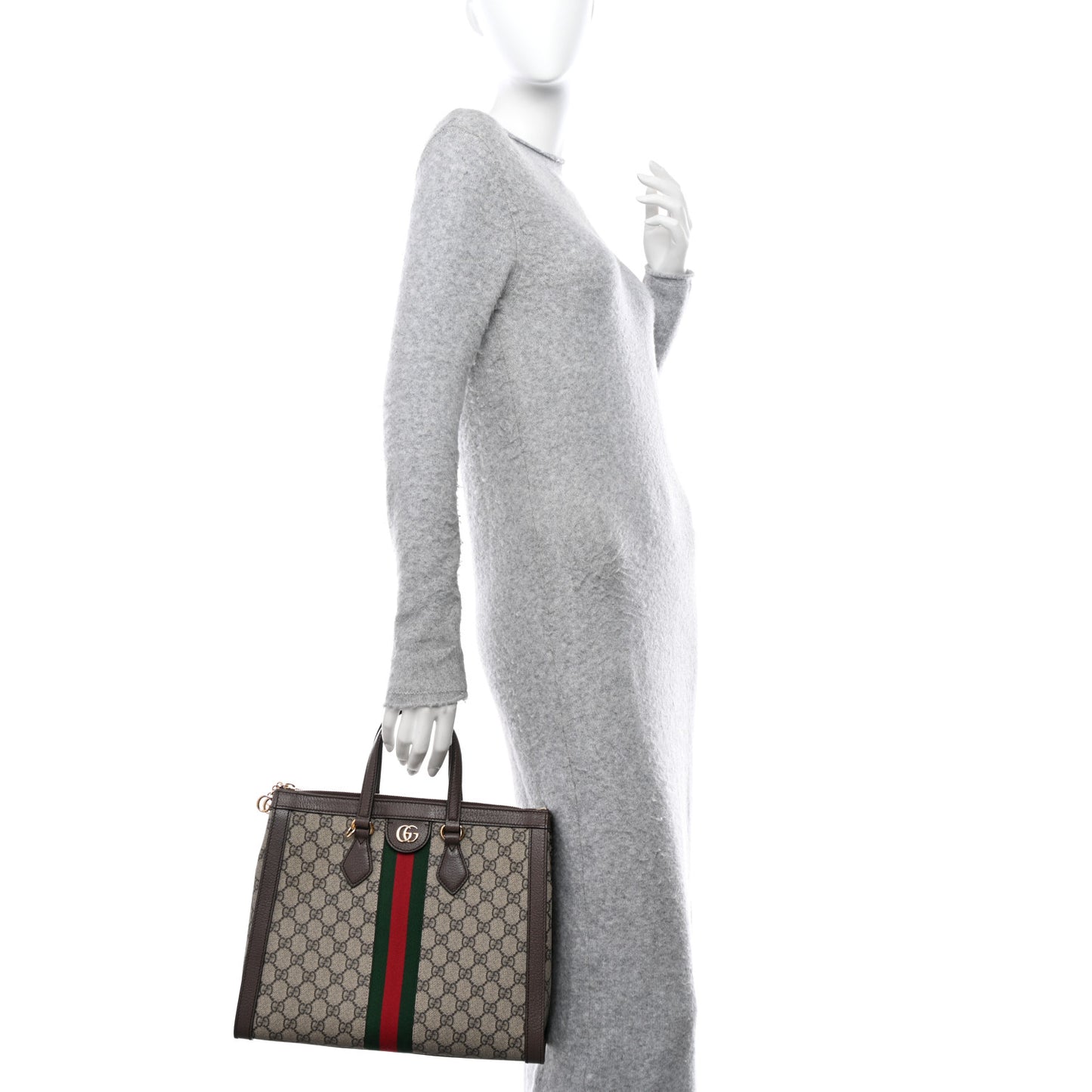 GG Supreme Monogram Web Medium Ophidia Tote Bag Brown