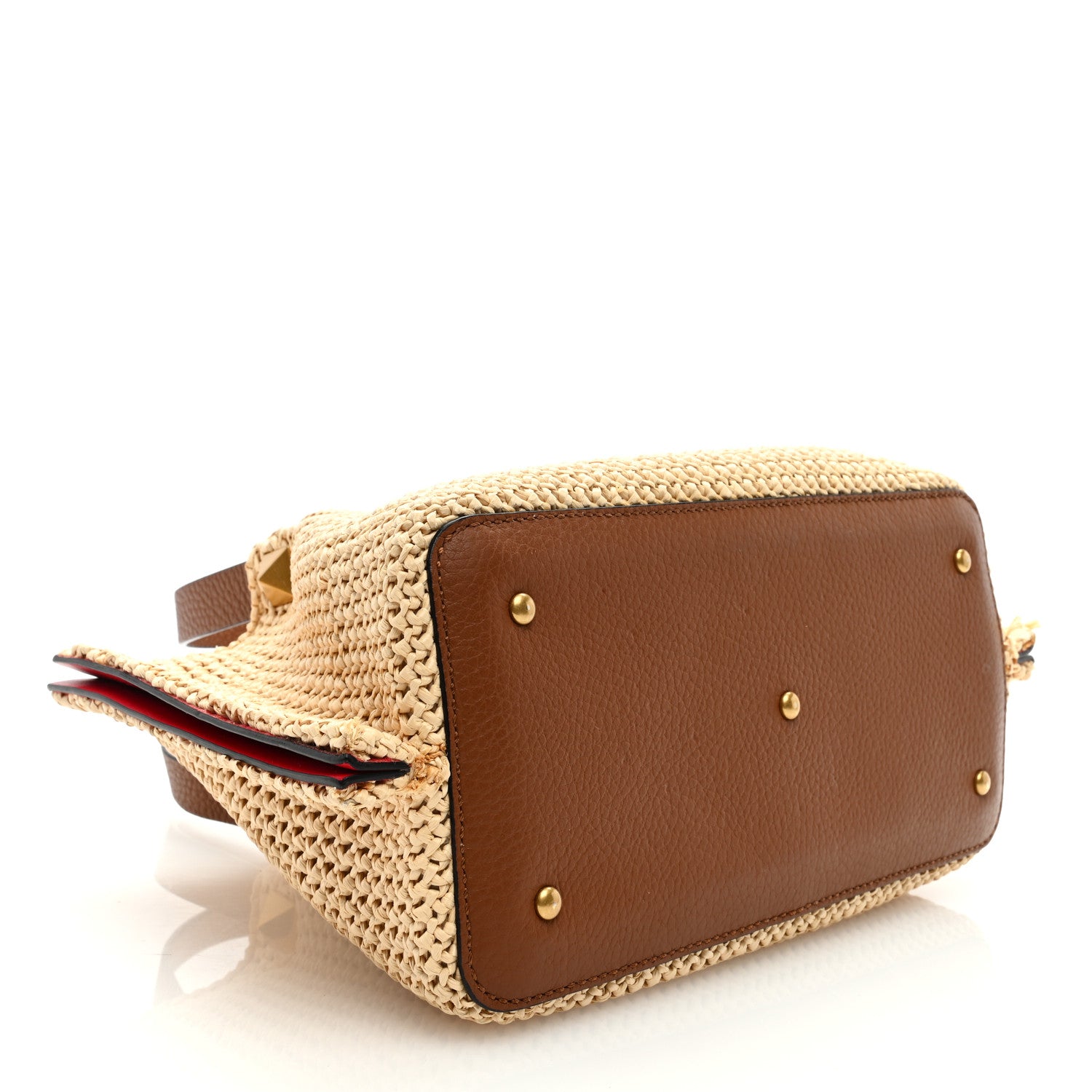 Valentino Garavani Raffia Grained Calfskin Small Rockstud Vlogo Tote Naturale 4 of 8